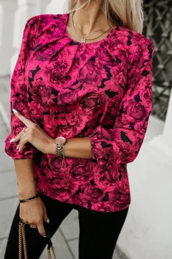 BLUZKA KOSZULOWA BONA CZARNA W RÓŻE