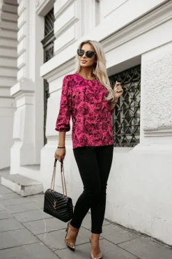 BLUZKA KOSZULOWA BONA CZARNA W RÓŻE