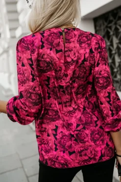 BLUZKA KOSZULOWA BONA CZARNA W RÓŻE