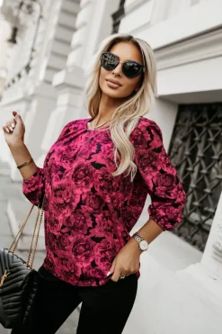 BLUZKA KOSZULOWA BONA CZARNA W RÓŻE