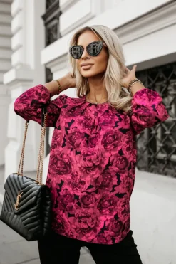 BLUZKA KOSZULOWA BONA CZARNA W RÓŻE