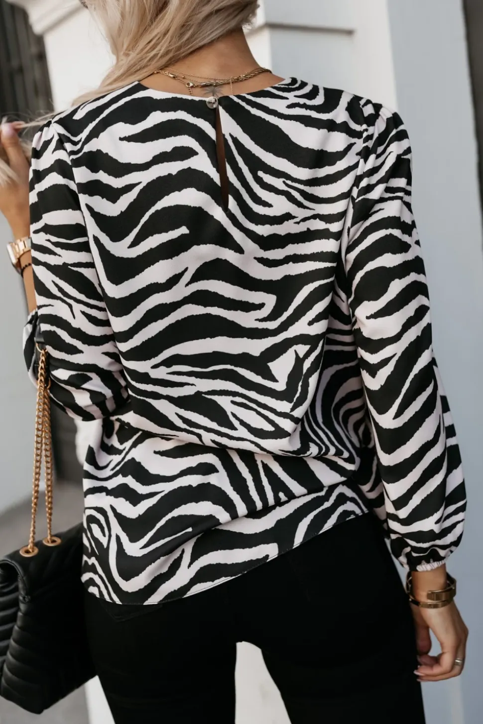 BLUZKA KOSZULOWA BONA ZEBRA BEŻOWO-CZARNA