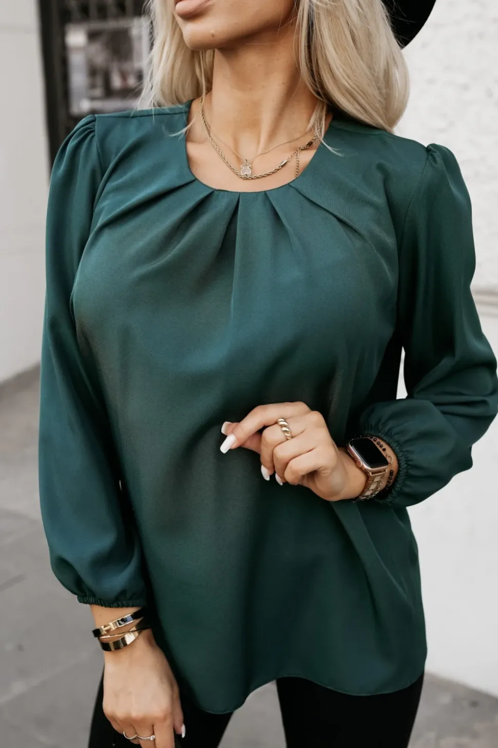 BLUZKA KOSZULOWA BONA ZIELEŃ BUTELKOWA