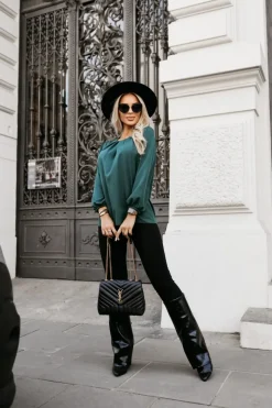 BLUZKA KOSZULOWA BONA ZIELEŃ BUTELKOWA