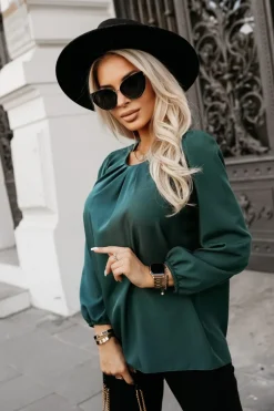 BLUZKA KOSZULOWA BONA ZIELEŃ BUTELKOWA