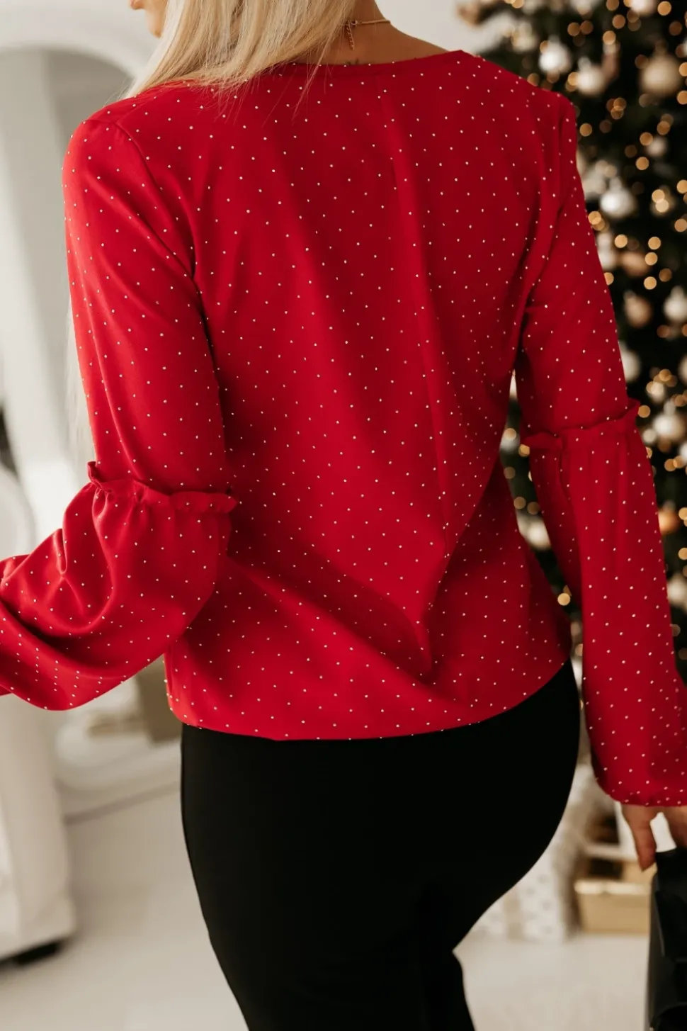 BLUZKA KOSZULOWA DIANA ZDOBIONA SREBRNYMI CYRKONIAMI CZERWONA