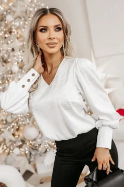 BLUZKA KOSZULOWA GENESIS Z TŁOCZONYM WZOREM BIAŁA