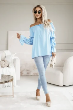 BLUZKA KOSZULOWA INEZ HISZPANKA BŁĘKITNA
