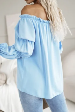 BLUZKA KOSZULOWA INEZ HISZPANKA BŁĘKITNA