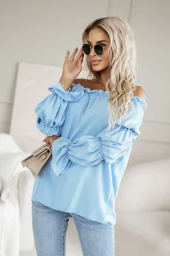 BLUZKA KOSZULOWA INEZ HISZPANKA BŁĘKITNA