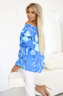BLUZKA KOSZULOWA INEZ HISZPANKA NIEBIESKO-LAZUROWA