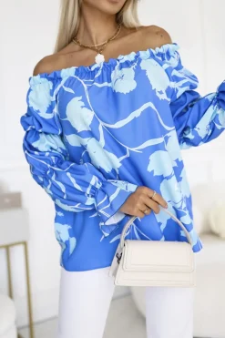 BLUZKA KOSZULOWA INEZ HISZPANKA NIEBIESKO-LAZUROWA