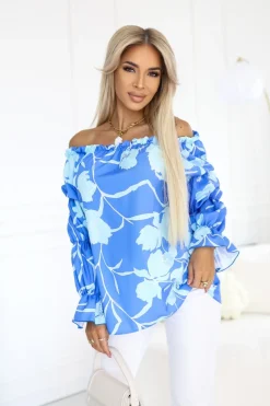 BLUZKA KOSZULOWA INEZ HISZPANKA NIEBIESKO-LAZUROWA