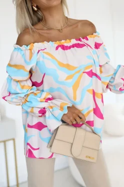 BLUZKA KOSZULOWA INEZ HISZPANKA BEŻOWO-ZIELONA