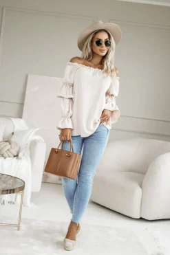 BLUZKA KOSZULOWA INEZ HISZPANKA BEŻOWA