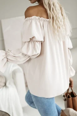 BLUZKA KOSZULOWA INEZ HISZPANKA BEŻOWA