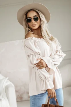 BLUZKA KOSZULOWA INEZ HISZPANKA BEŻOWA