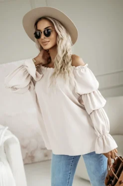 BLUZKA KOSZULOWA INEZ HISZPANKA BEŻOWA