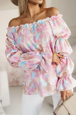 BLUZKA KOSZULOWA INEZ HISZPANKA BEŻOWA W KWIATY