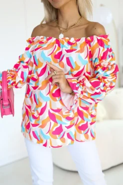 BLUZKA KOSZULOWA INEZ HISZPANKA POMARAŃCZOWO-RÓŻOWA