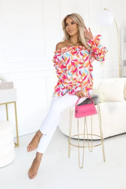 BLUZKA KOSZULOWA INEZ HISZPANKA POMARAŃCZOWO-RÓŻOWA