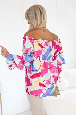 BLUZKA KOSZULOWA INEZ HISZPANKA BEŻOWO-RÓŻOWA