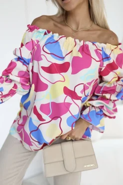 BLUZKA KOSZULOWA INEZ HISZPANKA BEŻOWO-RÓŻOWA