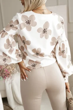 BLUZKA KOSZULOWA ISABEL Z SZEROKIMI RĘKAWAMI ECRU W BEŻOWE KWIATY