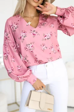 BLUZKA KOSZULOWA ISABEL Z SZEROKIMI RĘKAWAMI RÓŻOWA W KWIATY