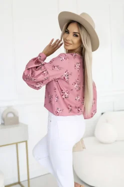 BLUZKA KOSZULOWA ISABEL Z SZEROKIMI RĘKAWAMI RÓŻOWA W KWIATY