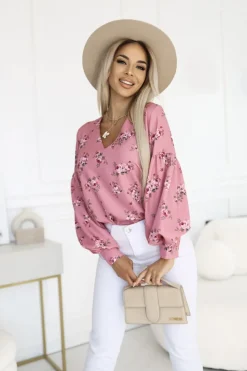 BLUZKA KOSZULOWA ISABEL Z SZEROKIMI RĘKAWAMI RÓŻOWA W KWIATY