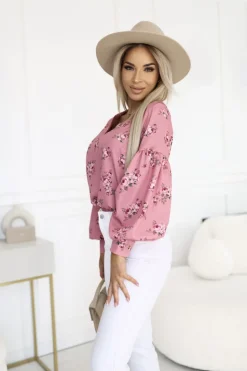 BLUZKA KOSZULOWA ISABEL Z SZEROKIMI RĘKAWAMI RÓŻOWA W KWIATY