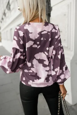 BLUZKA KOSZULOWA ISABEL Z SZEROKIMI RĘKAWAMI BRĄZOWO-RÓŻOWA