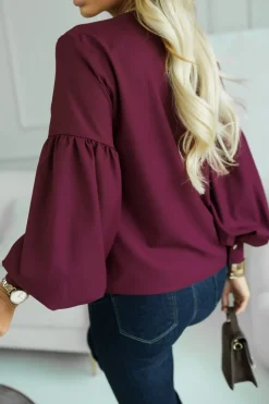 BLUZKA KOSZULOWA ISABEL Z SZEROKIMI RĘKAWAMI BURGUNDOWA