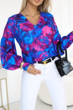 BLUZKA KOSZULOWA ISABEL Z SZEROKIMI RĘKAWAMI GRANATOWO-JAGODOWA