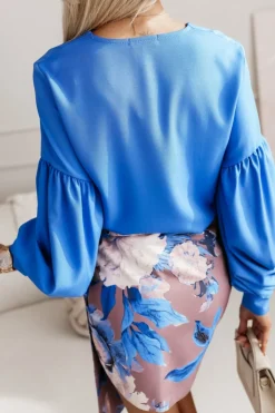 BLUZKA KOSZULOWA ISABEL Z SZEROKIMI RĘKAWAMI NIEBIESKA