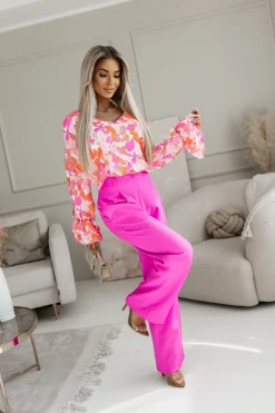 BLUZKA KOSZULOWA KLARA ECRU-POMARAŃCZOWA W KWIATY