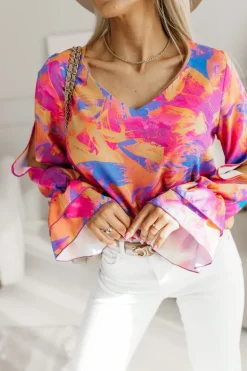 BLUZKA KOSZULOWA KLARA POMARAŃCZOWO-NIEBIESKA