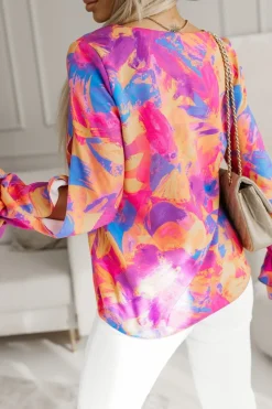 BLUZKA KOSZULOWA KLARA POMARAŃCZOWO-NIEBIESKA