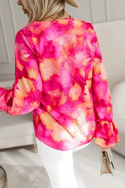 BLUZKA KOSZULOWA KLARA RÓŻOWO-MORELOWA W KWIATY