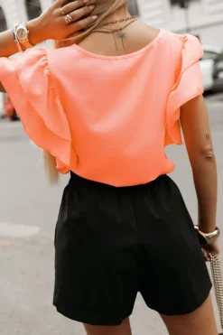 BLUZKA KOSZULOWA LAMBI Z MOTYLKOWYM RĘKAWEM NEON MORELA