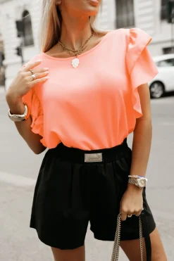 BLUZKA KOSZULOWA LAMBI Z MOTYLKOWYM RĘKAWEM NEON MORELA