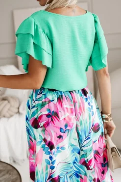 BLUZKA KOSZULOWA LAMBI Z MOTYLKOWYM RĘKAWEM ZIELONA