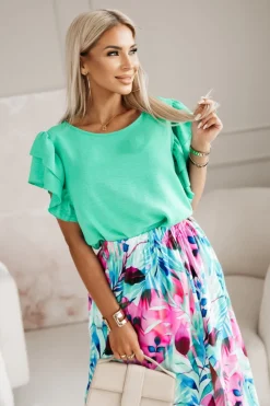 BLUZKA KOSZULOWA LAMBI Z MOTYLKOWYM RĘKAWEM ZIELONA