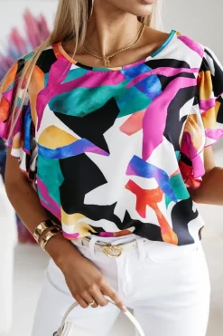 BLUZKA KOSZULOWA LAMBI Z MOTYLKOWYM RĘKAWEM MULTIKOLOROWA