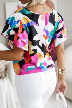 BLUZKA KOSZULOWA LAMBI Z MOTYLKOWYM RĘKAWEM MULTIKOLOROWA