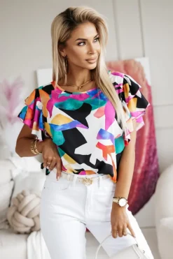 BLUZKA KOSZULOWA LAMBI Z MOTYLKOWYM RĘKAWEM MULTIKOLOROWA