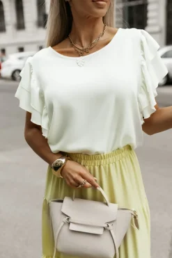 BLUZKA KOSZULOWA LAMBI Z MOTYLKOWYM RĘKAWEM BIAŁA