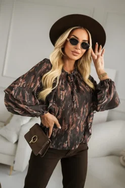 BLUZKA KOSZULOWA MANUELA Z SZYFONU CZEKOLADOWA