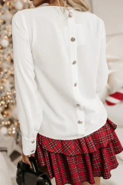 BLUZKA KOSZULOWA RITA ZDOBIONA GUZIKAMI NA PLECACH ŚMIETANKOWA